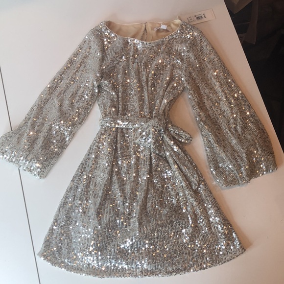 NWT Silver Sequin Dress by gb Girls size 6 Fully lined Keyhole Back New with Tag - Picture 4 of 11
